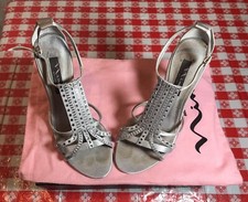 Nina Womens Royal Silver High Heel Open Toe Rhinestone Shoes Size 8 medium
