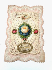 Lovely 1887 Valentine Card w/ Paper Lace 4 Sweet Die Cut Scraps