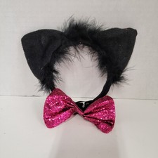 Halloween Kids Cat Kit Pink sparkle bow Tie Black Clip, Black Ears