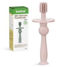 haakaa 360  Baby Toothbrush with Suction Base 1 Count Pack of 1 , Dusty Pink