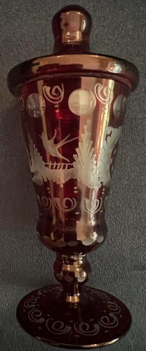 Czech-Biedermeier Era Cut To Clear Ruby Red 1880's Lidded Goblet - Picture 11 of 13