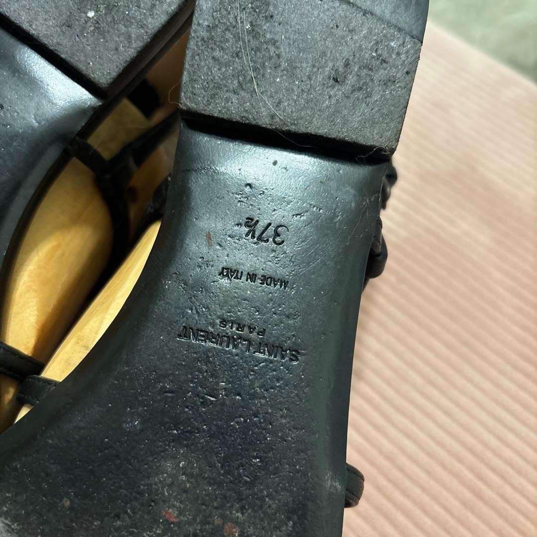 Saint Laurent Sandals Shoes YSL EU 37.5 US 7.5 Leather Black Gold Authentic thumbnail 22