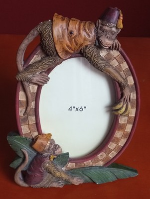 3D Bellhop Monkeys Resin Picture Frame, Free Standing, Holds 4 X 6 Photo
