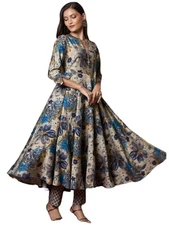 GoSriKi Women's Rayon Blend Anarkali Printed Kurta with Pant