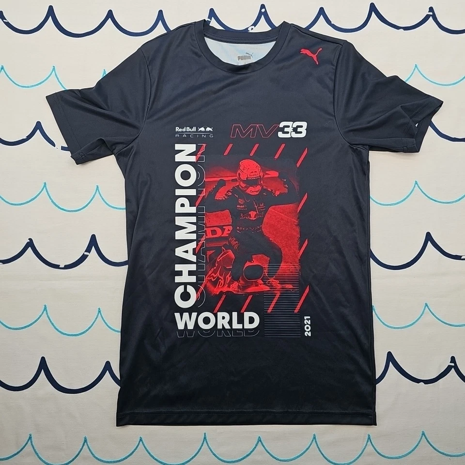 Max Verstappen Red Bull F1 2021 World Champion Mens Blue T-shirt By Puma Size XS - Image 4 of 4