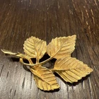 OFA Gold Tone Leaf Brooch Pin Vintage Signed Costume Jewelry