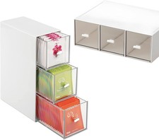 3 Drawer Plastic Tea Bag Box White Stackable Desk Organizer for Sugar Packets