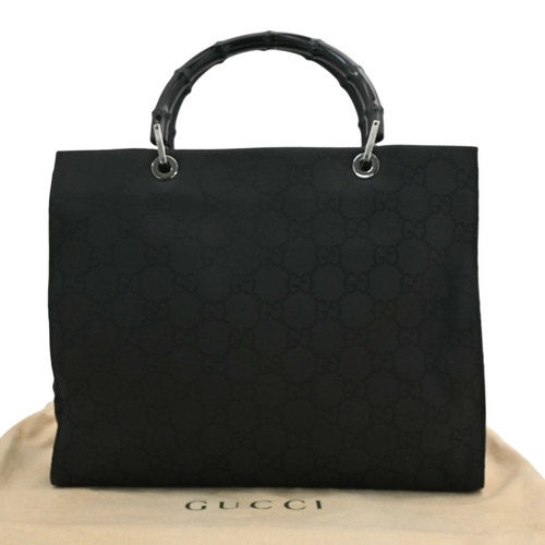Used Gucci Gg Nylon Bamboo Handbag Logo Black B Gu6519Gg
