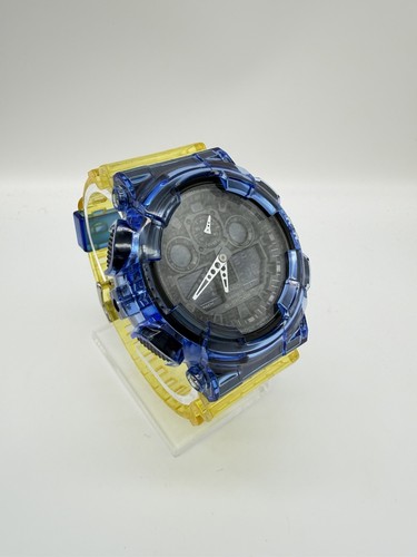 Custom Casio G-Shock GA-100 Blue & Yellow Skeleton/Jelly Watch.