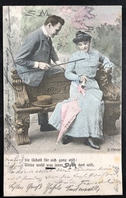 AK - Künstlerkarte E. Ernst - Herr mit Rohrstock - gel. 1908 an Herrn S.M.