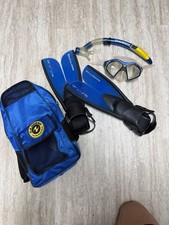 U.S.Divers Youth Snorkel Set Blue Youth Mask Fins Snorkel Size 1-4 Excellent