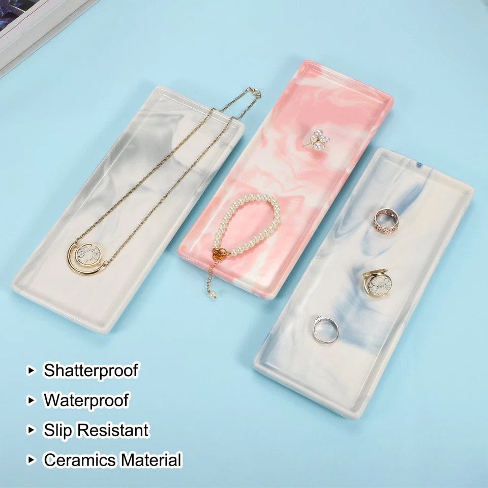 Marble Tray for Bathroom 9" Small Rectangle Ceramic Vanity Tray, Blue - Изображение 4 из 4