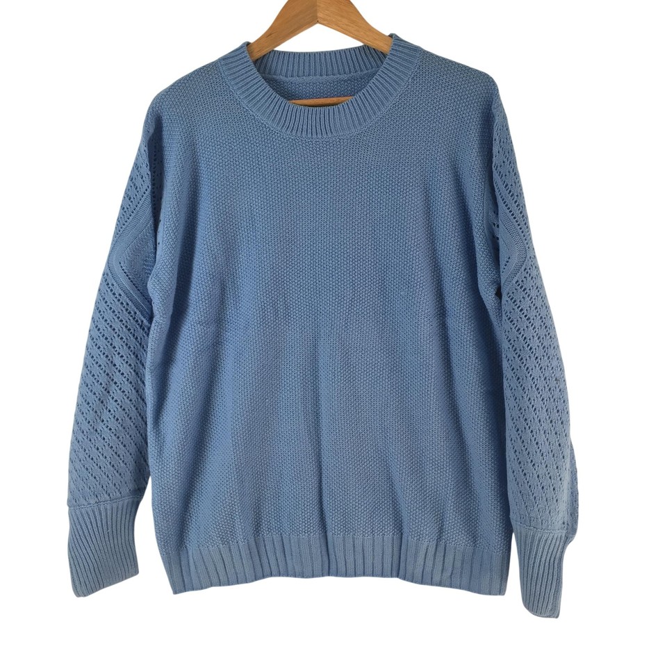 Jumper Womens Size M Blue Open Knit Crew Neck Long Sleeve 141174