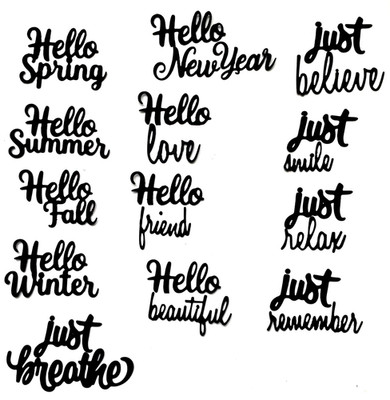 Black Hello  & Just phrase Word Paper Die Cut Embellishment Journal Scrapbook