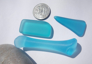 Sea Glass, Three Different Shaped Turquoise Pieces