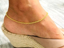 925 Solid Sterling Silver & 14K Gold Plated 2mm Rolo Chain Link Anklet 10"- EA78