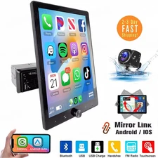 10" Single Din Car Apple/Android Carplay Touch Screen Stereo Bluetooth Radio CAM