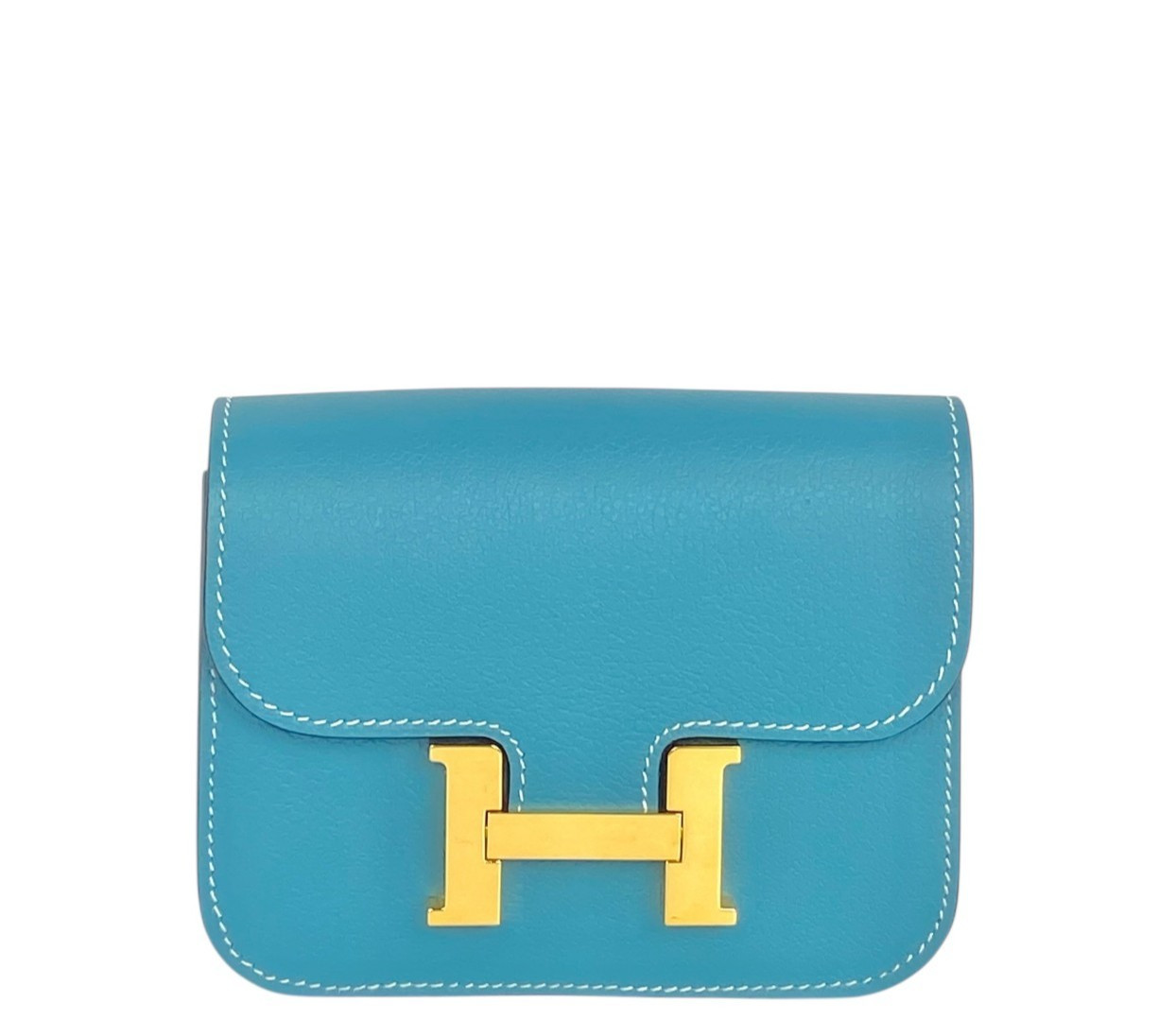 Hermes Blue Jean Evercolor Leather Constance Slim Wallet