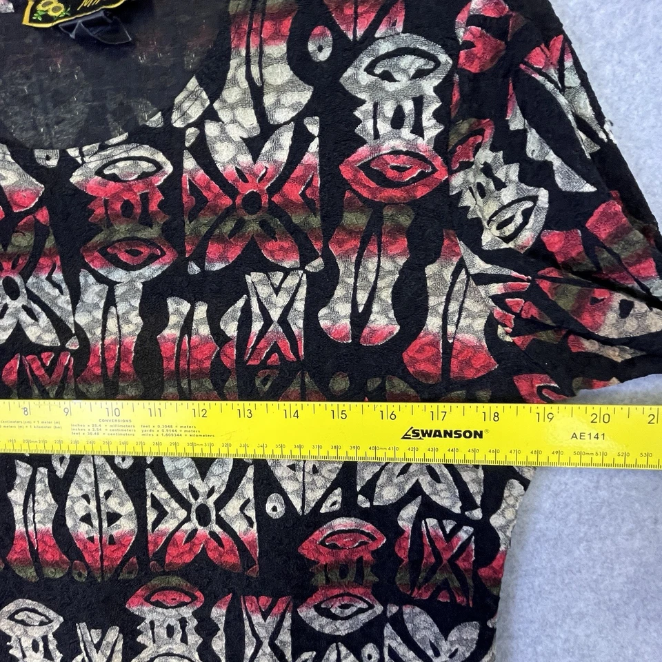 Blusa Mirasol Para Mujer M Abstracto Estampado Tribal Top Manga 3/4 Cuello Redondo Boho Foto 4 de 4