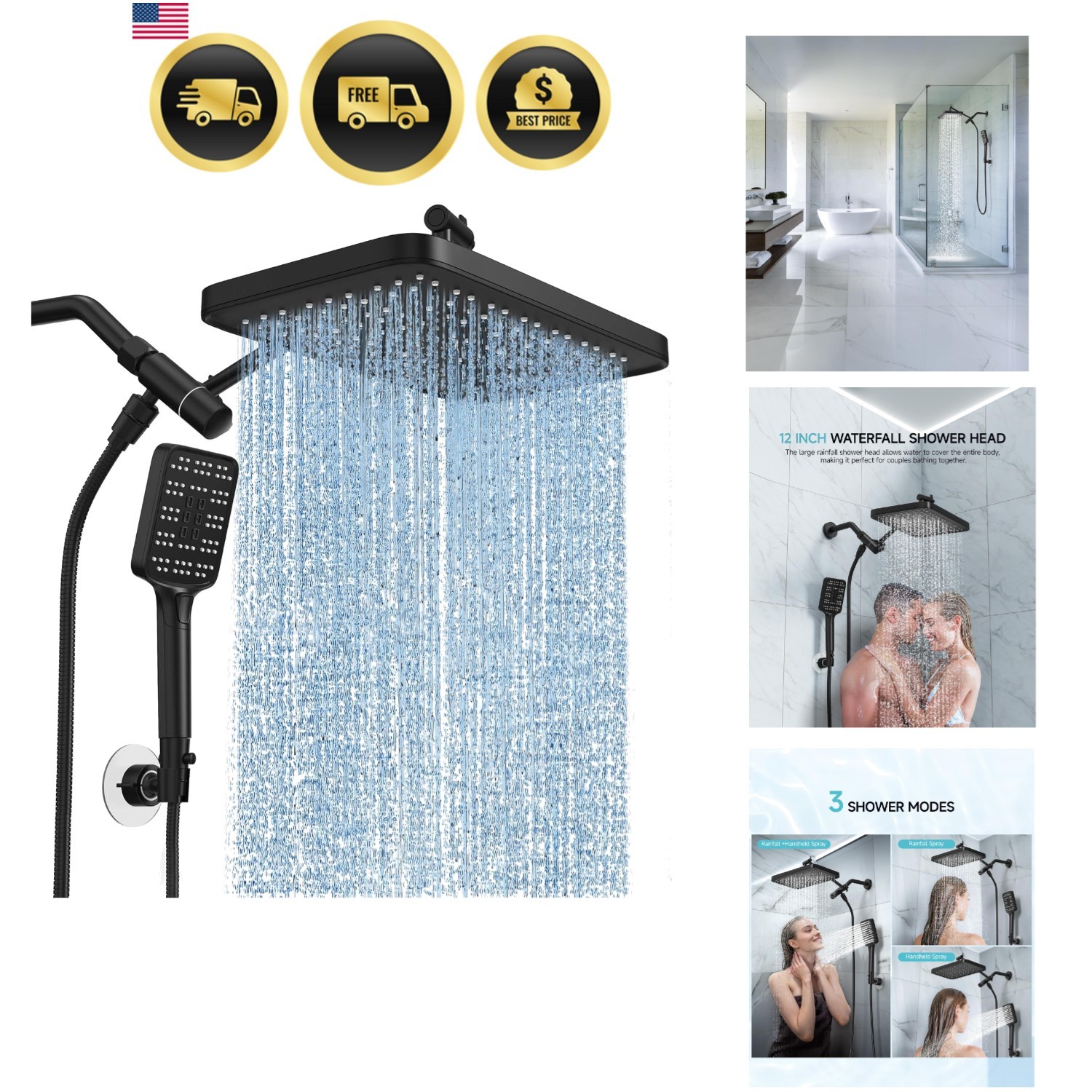 With Handheld Spray Combo Set 12 Inch Rainfall Dual Shower Head