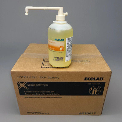 12-PACK ECOLAB Surgical Hand Scrub Stat 2% CHG 27oz Bottle w/ Pump Avagard 10/25