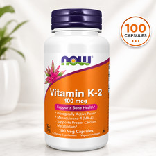 NOW Vitamin K2 100mcg 100 Vegetable Capsules Menaquinone-4 Bone Health