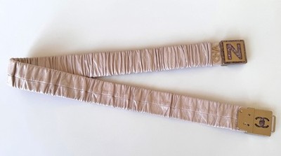 CHANEL STRETCH LEATHER PEARLY PALE PINK GOLD CC LOGO BELT No 5 80
