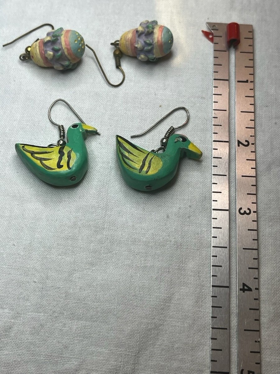 Vintage Wooden Easter Egg And Duck Earrings View 6