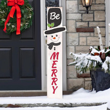 Christmas Snowman Welcome Porch Sign for Front Door Be Merry Snowflake Wooden Ve