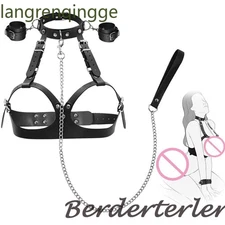  with Traction Chain Back Sex Handcuffs Collar SM Adjustable for Couples