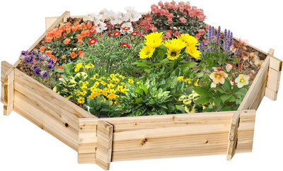 Outsunny Wooden Raised Garden Bed, Hexagon Screwless Outdoor Planter Box Plants,