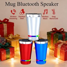 16oz Portable Mug Bluetooth Speaker Insulated Stainless Steel W/LED Music/FM/TWS