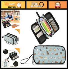 Cute Puppy Dog Pencil Case - Large Capacity 3 Compartment Pouch for School  Off
