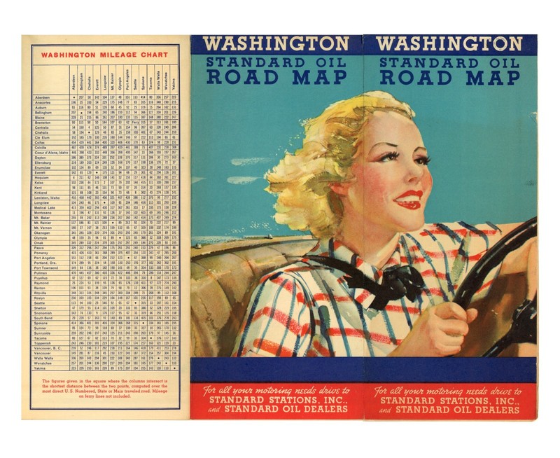 Vintage 1936 Washington Road Map – Stanndard Oil of California