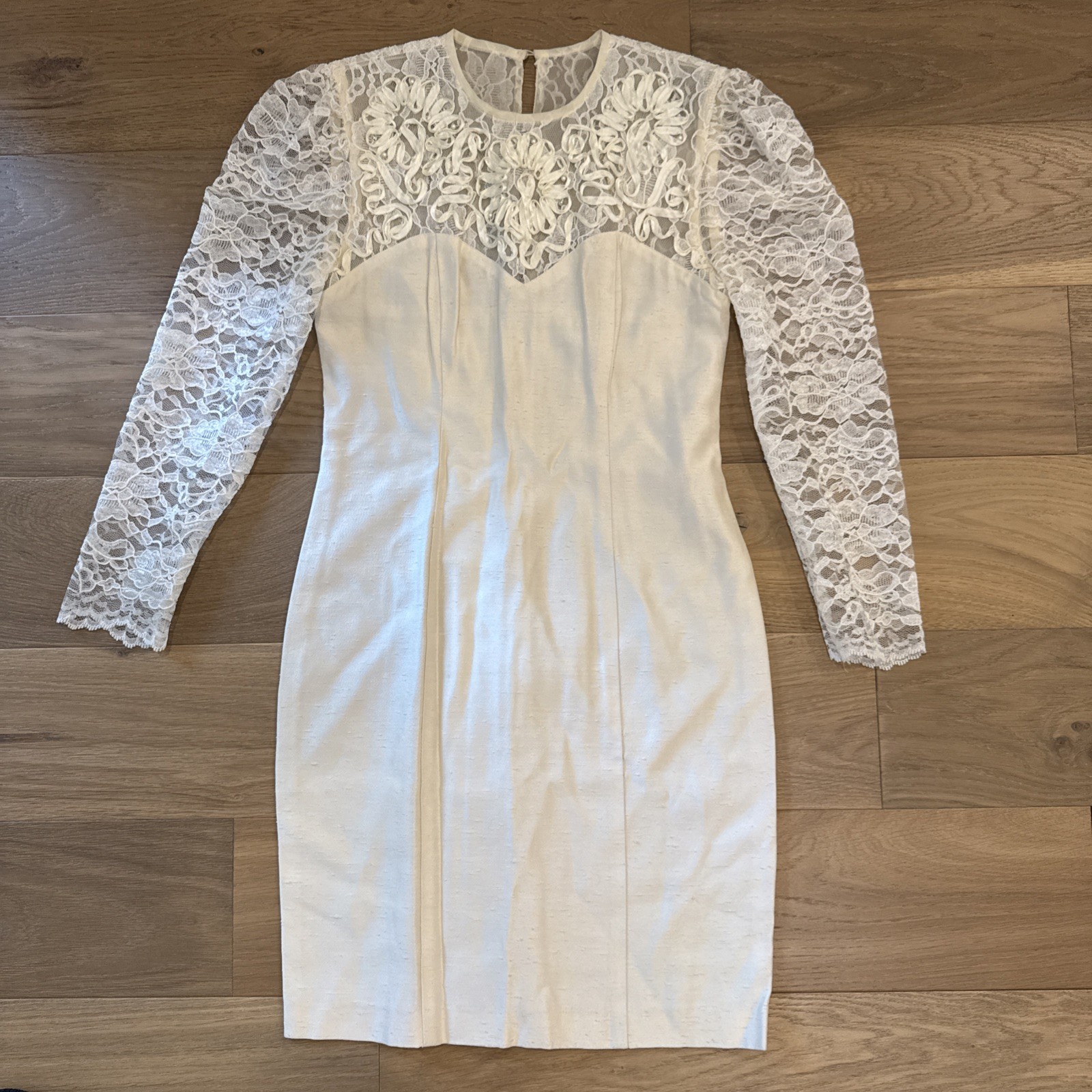 Vintage Jessica Howard Sheath Dress Lace Top Sleeves Mitchell Rodbell Sz 8