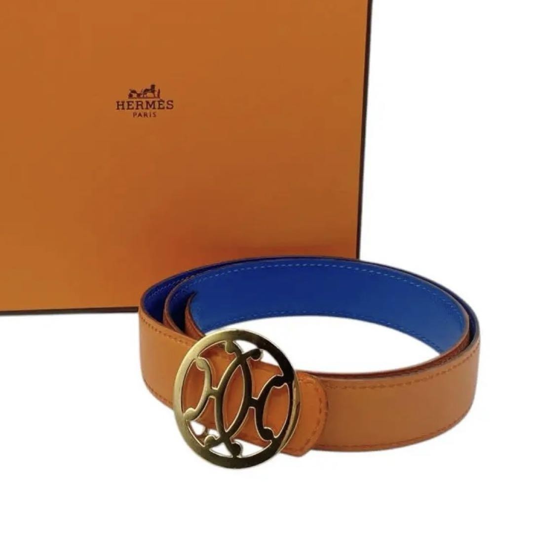Vintage Hermes Double H 74 Orange Leather Belt in Good Condition