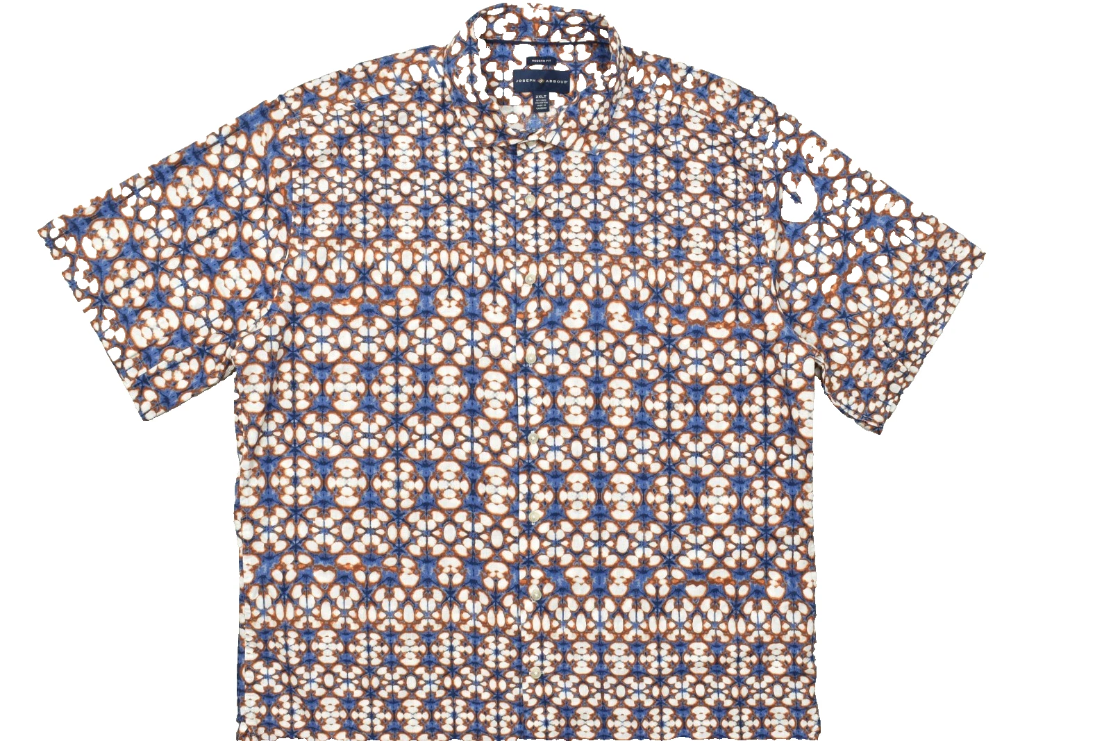 Joseph Abboud Shirt 2XLT Modern Fit Linen Blend Short Sleeve Blue Orange Geometr