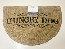 Dog Bowl Braided Mat 15" x 23" with HUNRY DOG print Tan in Color