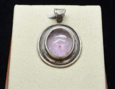 Sterling Silber hübscher lila ovaler Stein Anhänger/Charm #FME475