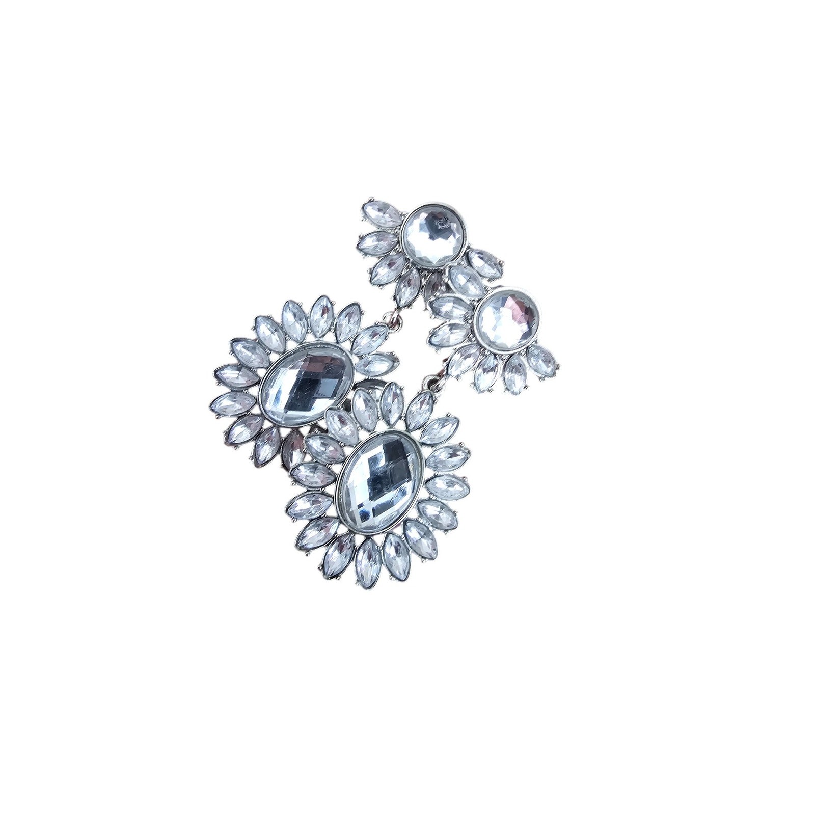 Vintage Y2K Clear rhinestone Statement Piece Earr… - image 4