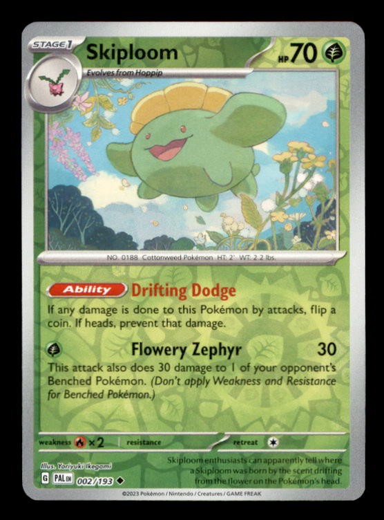 Skiploom 002/193 Uncommon Paldea Evolved Pokemon Reverse Holo Near Mint