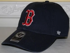 '47 Brand BOSTON RED SOX Strapback Baseball Cap Clean Up NAVY BLUE Home Hat *7R