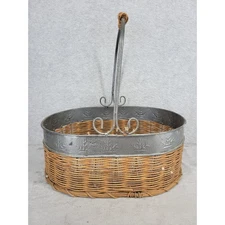 Oval Wicker Basket Metal Trim Handle Decorative Storage Organizer Farmhouse