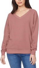 Buffalo David Bitton Women's Super Soft V-Neck Sweatshirt Oatmeal Pink XL