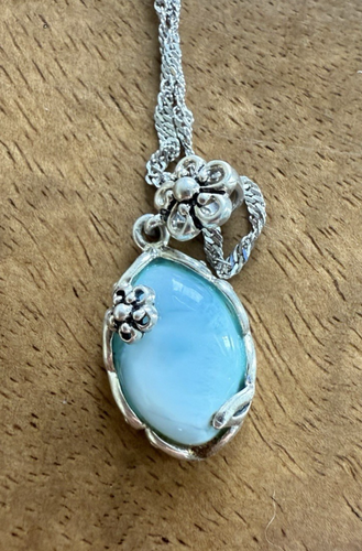 Small silver larimar pendant LOVE - A handmade creation