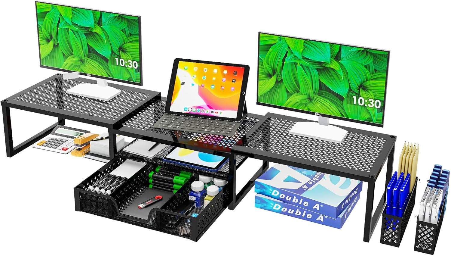 Monitor Stand Riser, Adjustable Angle Computer Desk Organizer with Drawer Sto...-image