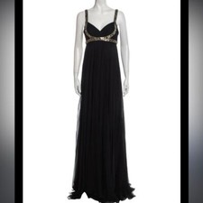 Marchesa Notte Black Silk Embellished Evening Cocktail Gown Formal 6