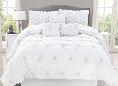 Queen Or King Comforter Set Bedding White Elegant Romantic