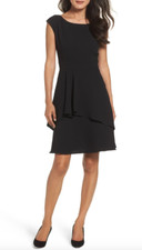 Eliza J L10318 Women's Black Ruffle Fit & Flare Dress Size 6
