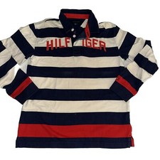 Tommy Hilfiger Long Sleeve Spell Out Striped Shirt Red White Blue Youth L 12-14